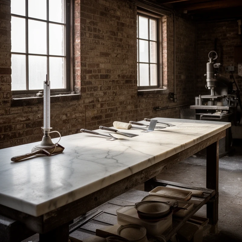 Marble cooling table with scrapers