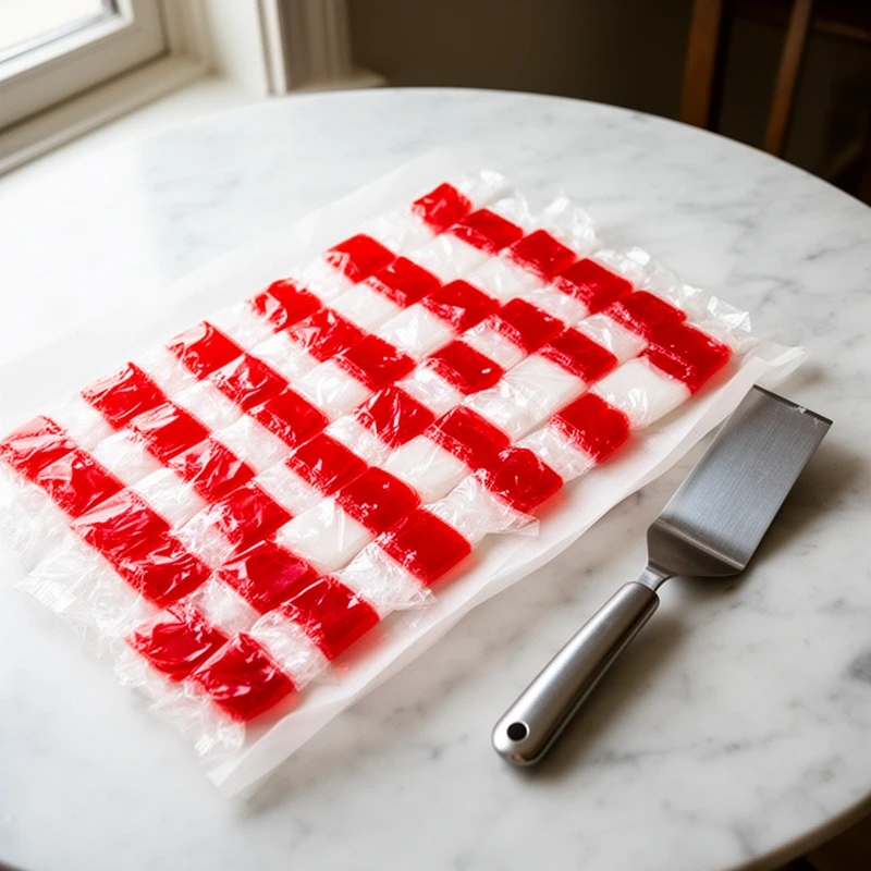 Hard candy slab cooling on marble