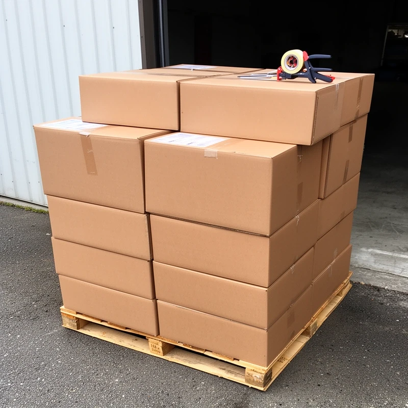 Wholesale candy cases stacked for pickup