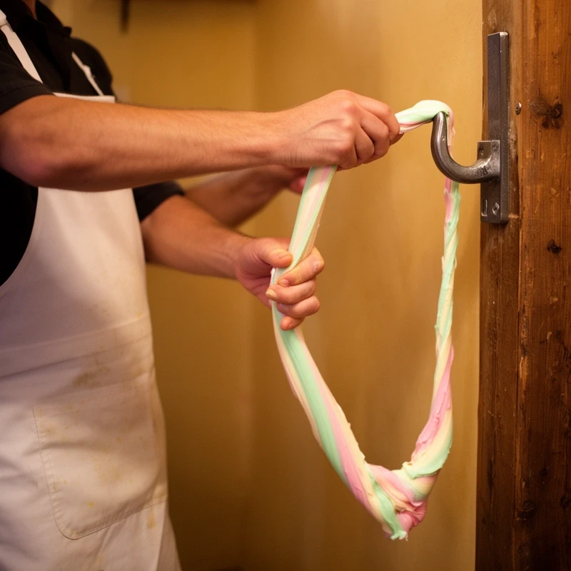 Taffy being pulled on a steel hook